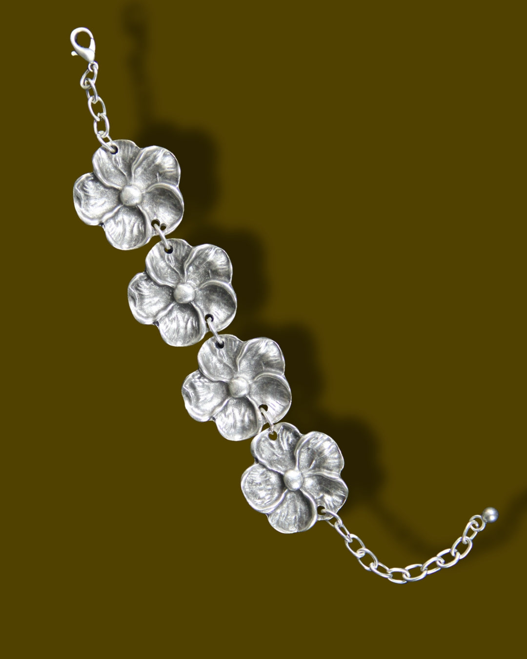 Cuff Silver Adjustable Flower Bracelet