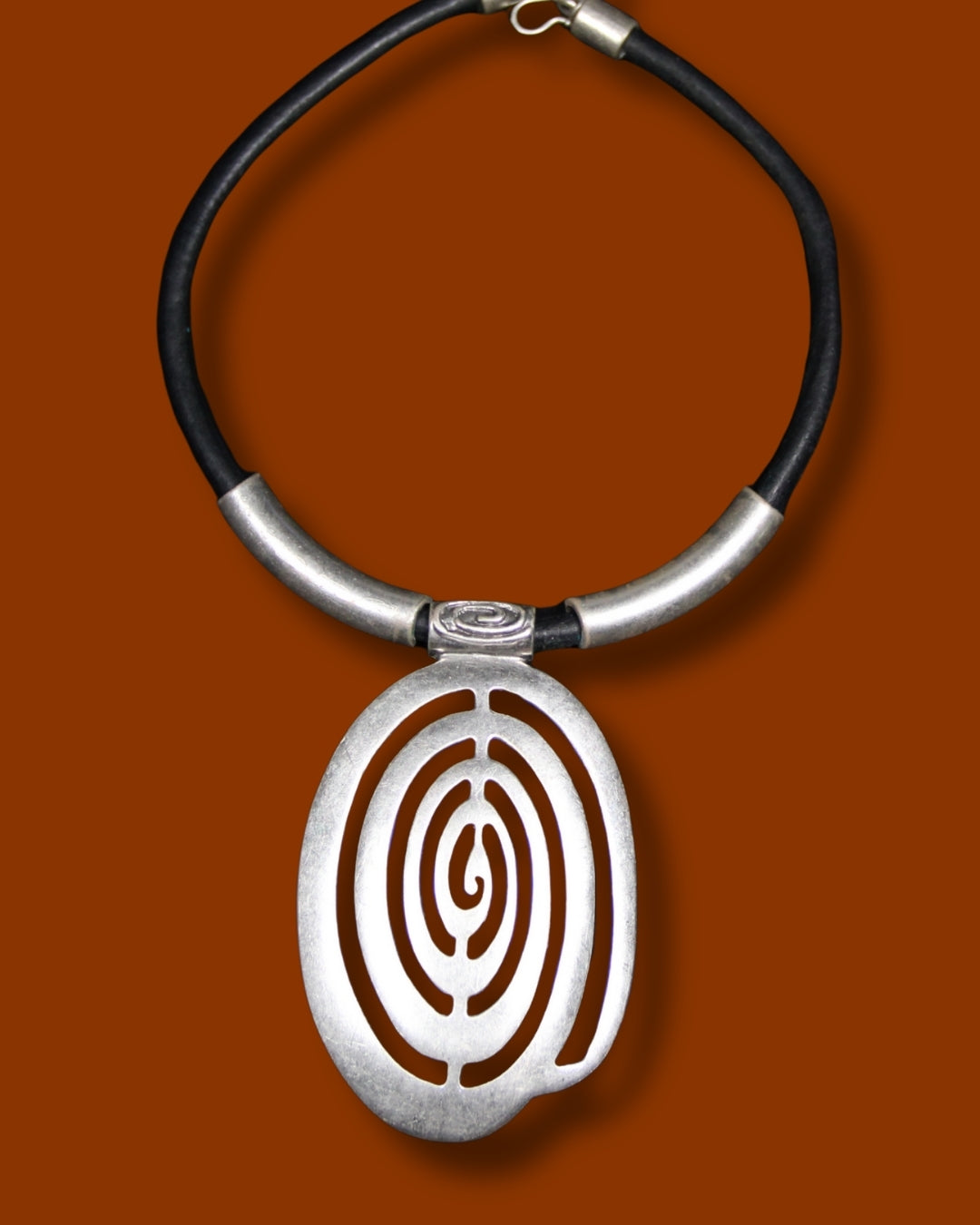 Metal Large Unique Pendant Statement Necklace Black Leather Choker Bohemian Style Jewelry