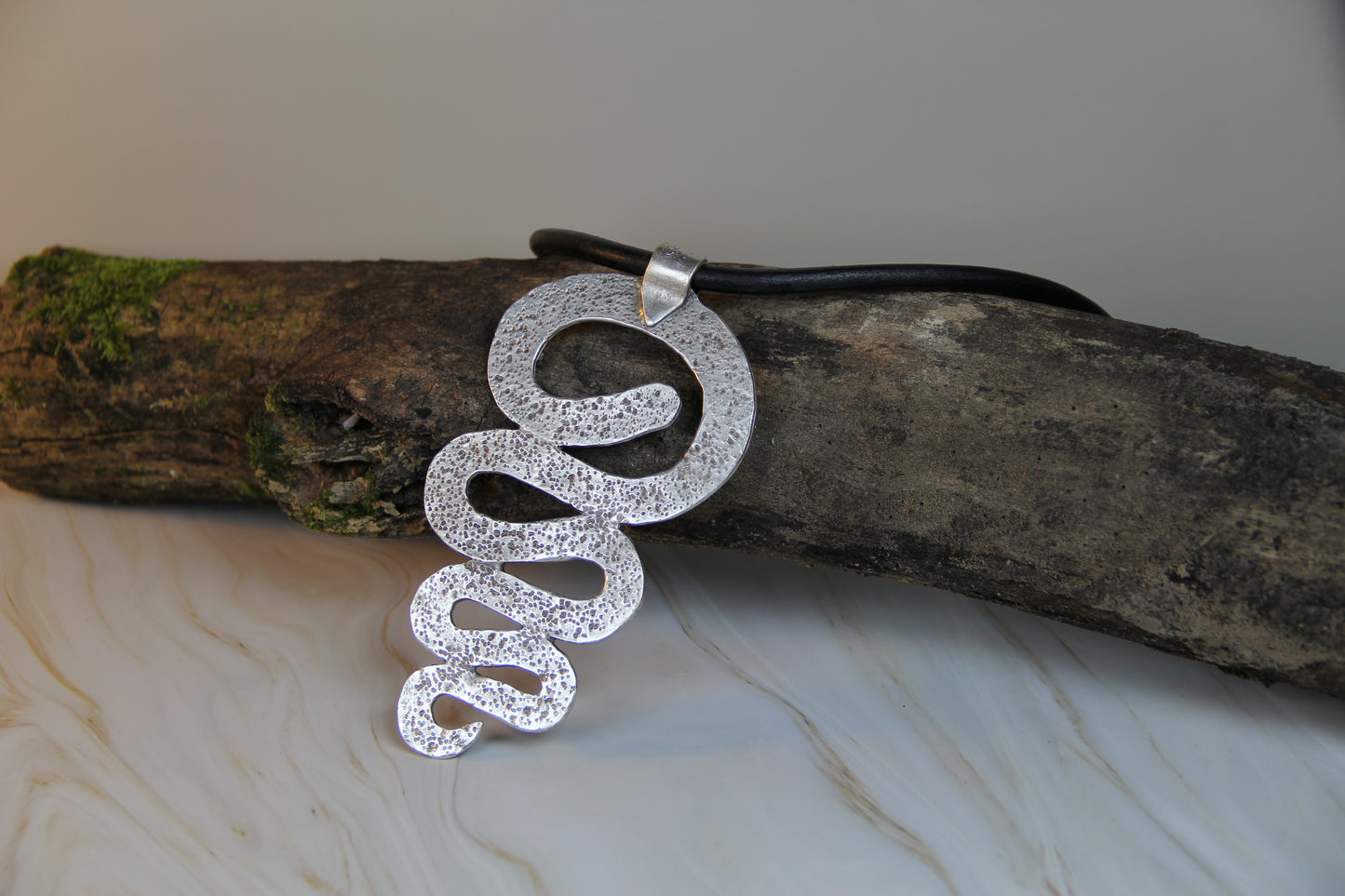 Large Metal Swirl Pendant Necklace – Bold Statement Black Leather Choker, Unique Bohemian Jewelry for Women