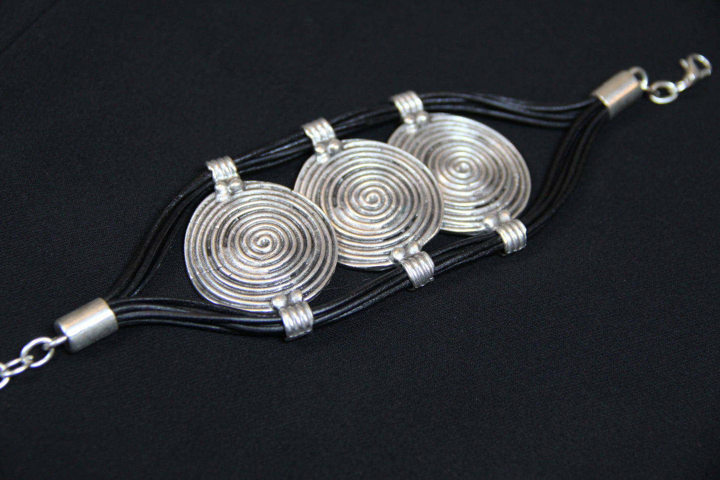 Hammered Silver & Leather Bracelet: Gothic Statement Cuff