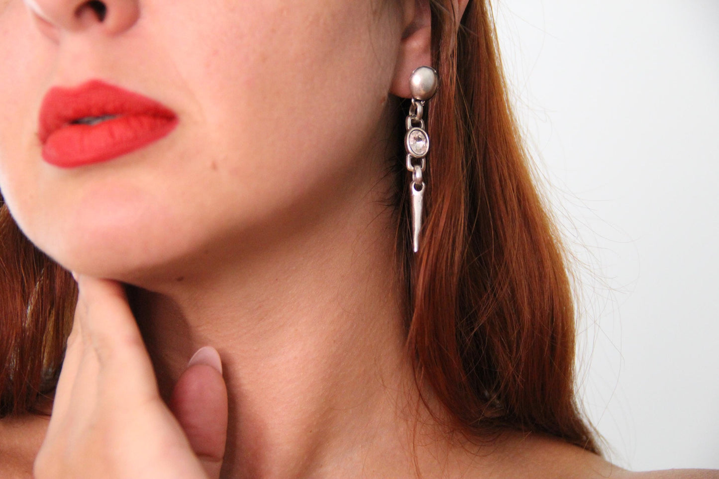 Dangle Silver Earrings with Stone in Middle