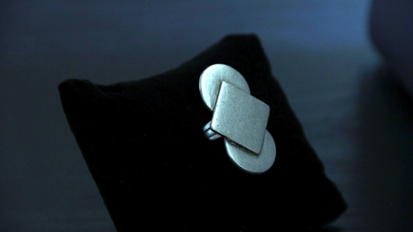 Geometric Big Silver Ring