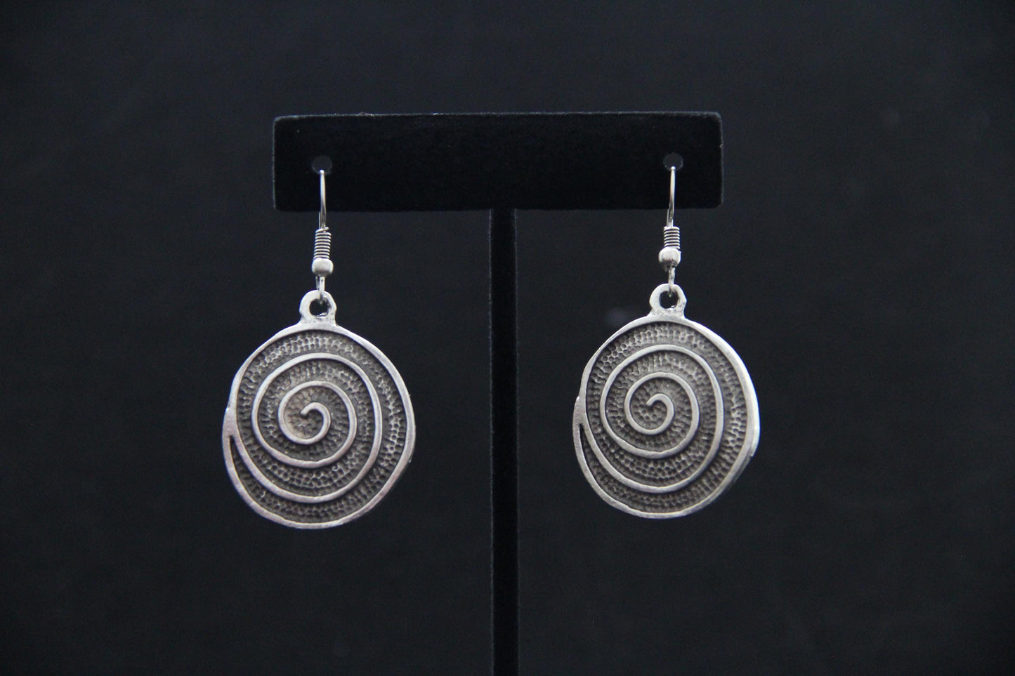 Handmade Large Round Silver Dangle Earrings