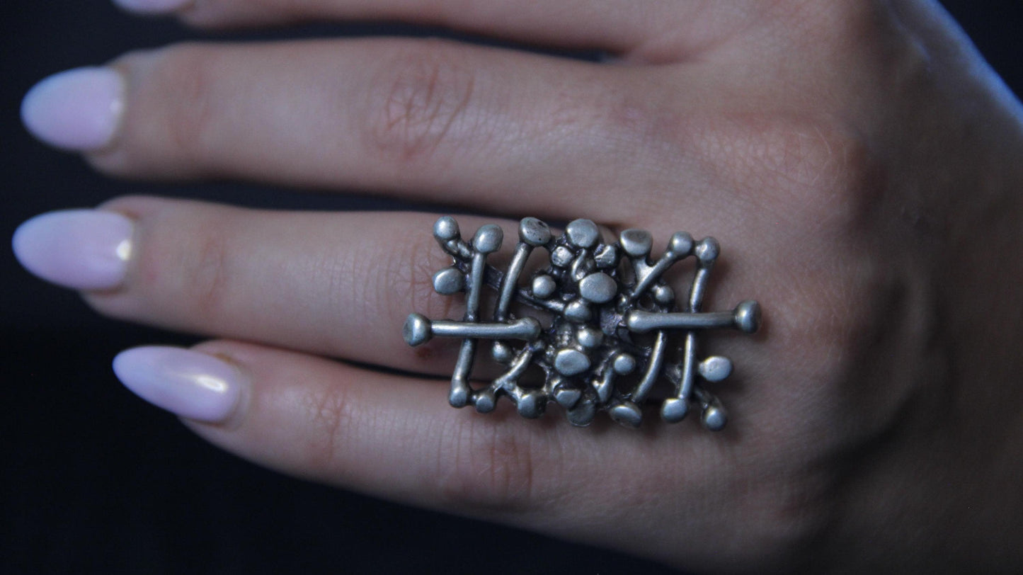 Abstract Large Silver Ring
