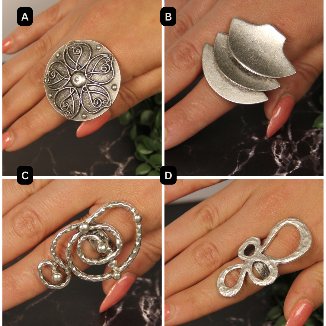 Maximalist Silver Ring Adjustable Unique Handmade Statement Jewelry Gift Idea for Big Jewelry Lovers Stackable Rings