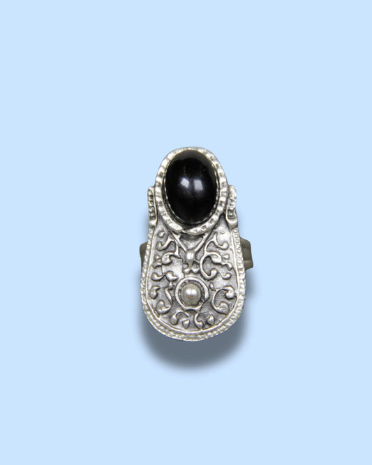 Unique Silver Ring Adjustable Minimalist Ethnic Design with Black Stone Handmade Ring for Big Jewelry Lovers Stackable Rings