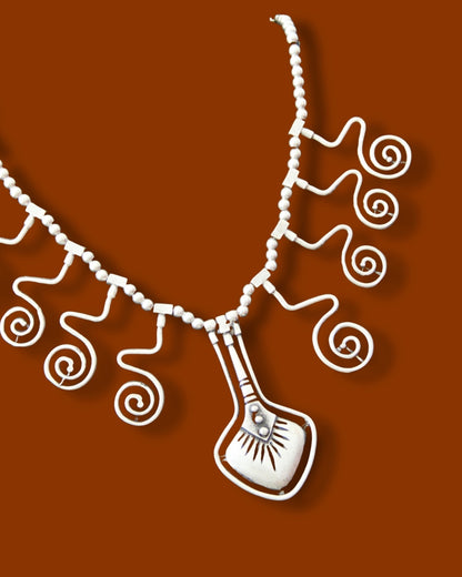 Chunky Silver Beaded Chain Necklace – Boho Ethnic Style Statement Jewelry for Women or Unisex
