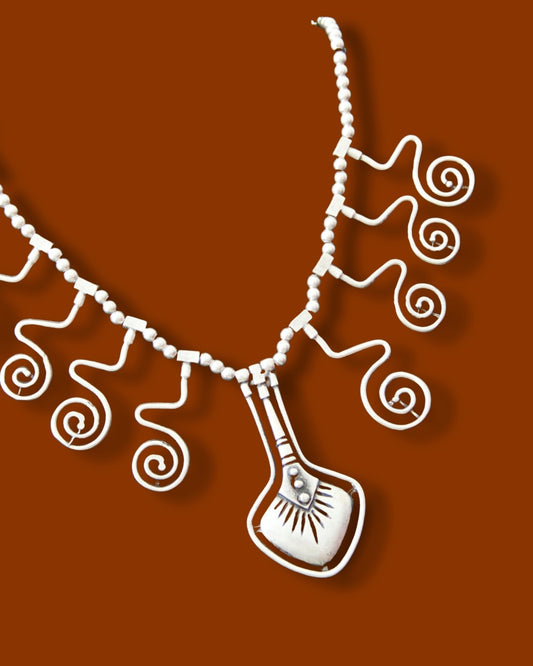 Chunky Silver Beaded Chain Necklace – Boho Ethnic Style Statement Jewelry for Women or Unisex