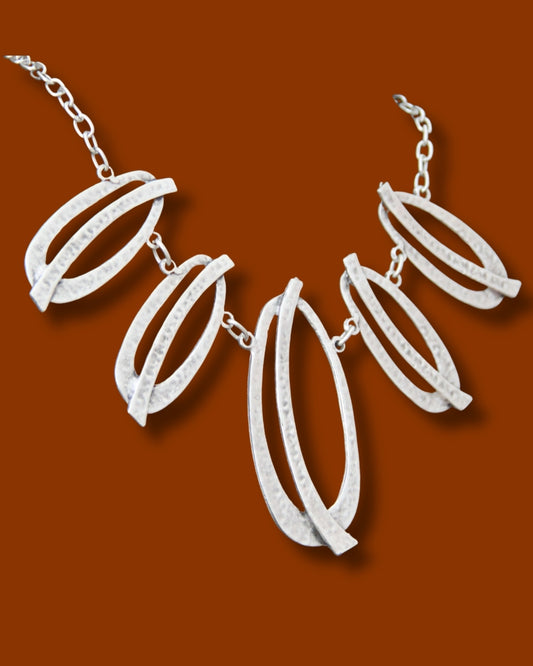 Handmade Silver Statement Necklace for Women – Unique Bold Geometric Large Pendant Ethnic Jewelry, Gift for Her