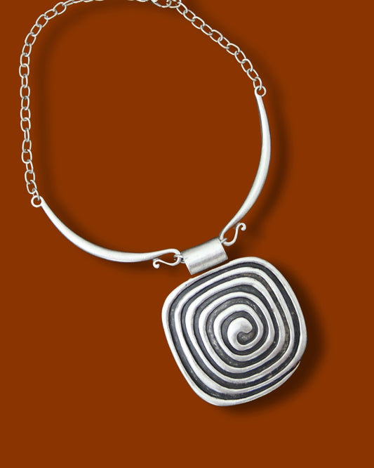 Silver Square Pendant Unique Statement Necklace Bold Chic Style Jewelry