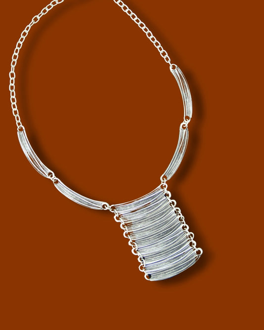 Long Silver Statement Necklace – Bold Drop Pendant, Boho Jewelry for Women