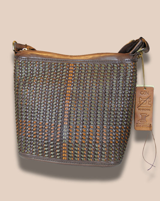 Genuine Leather Brown Woven Shoulder Bag