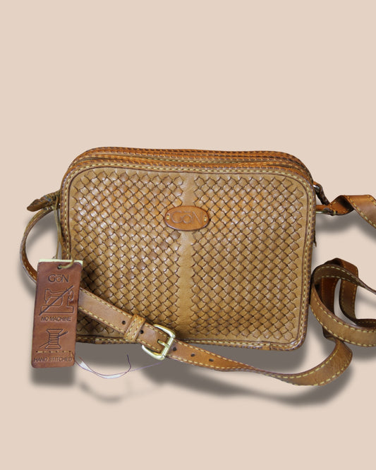 Brown Genuine Leather Woven Shoulder Bag