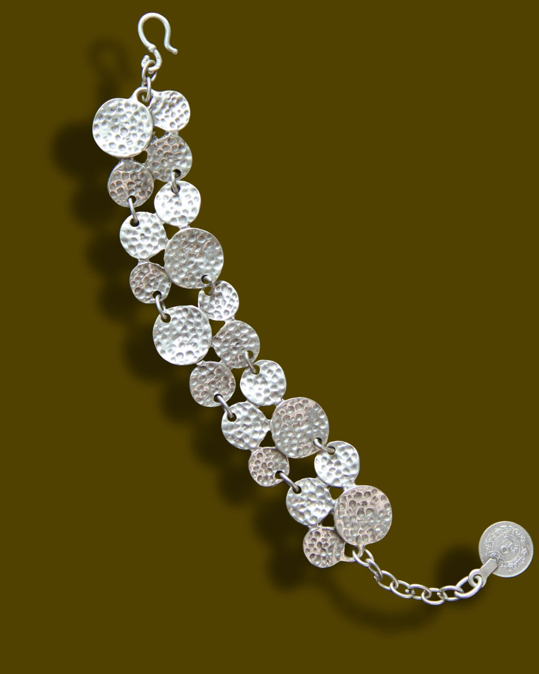 Adjustable Silver Hammered Bracelet Geometrical Statement Bracelet