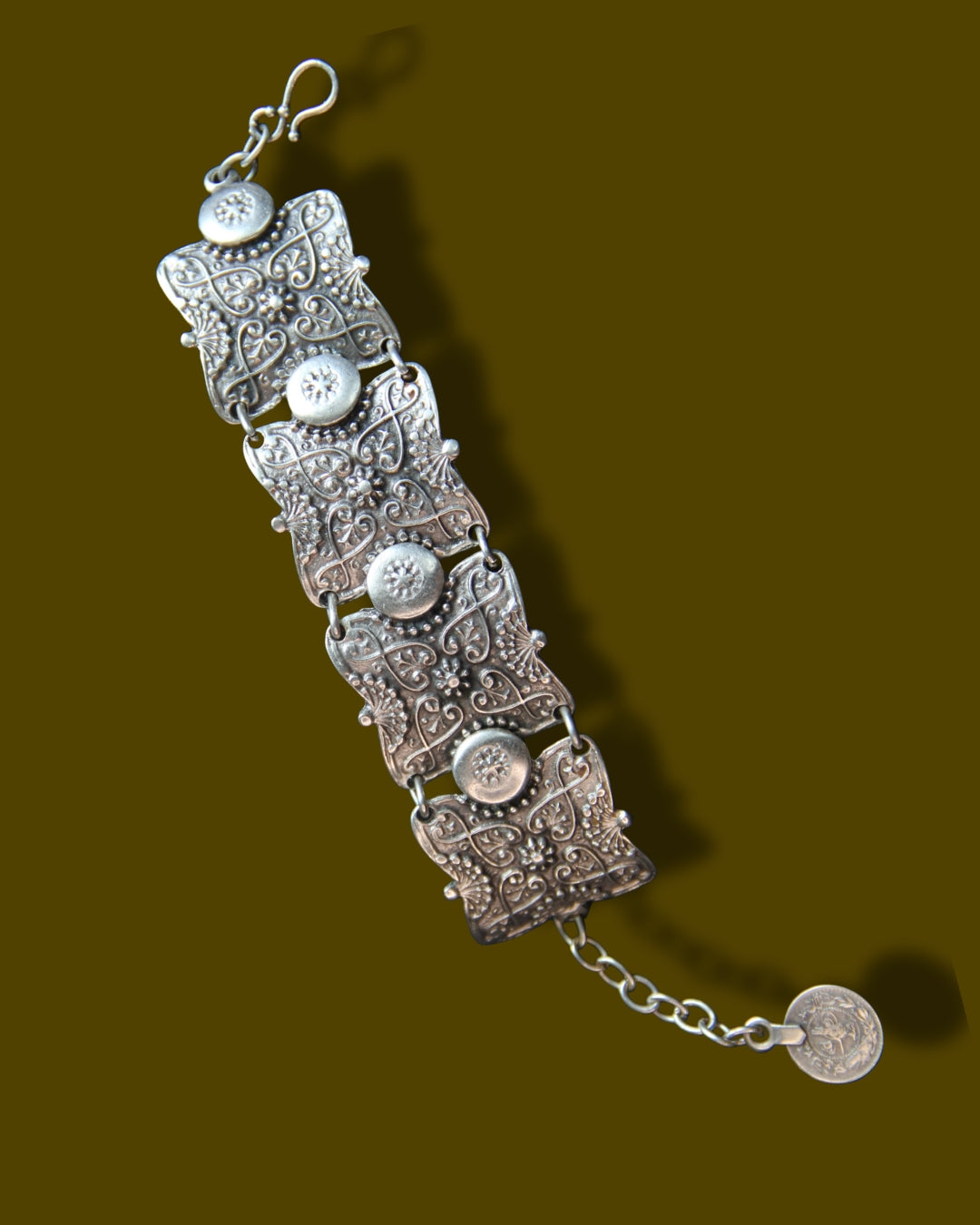 Silver Large Hammered Adjustable Ethnic Bracelet