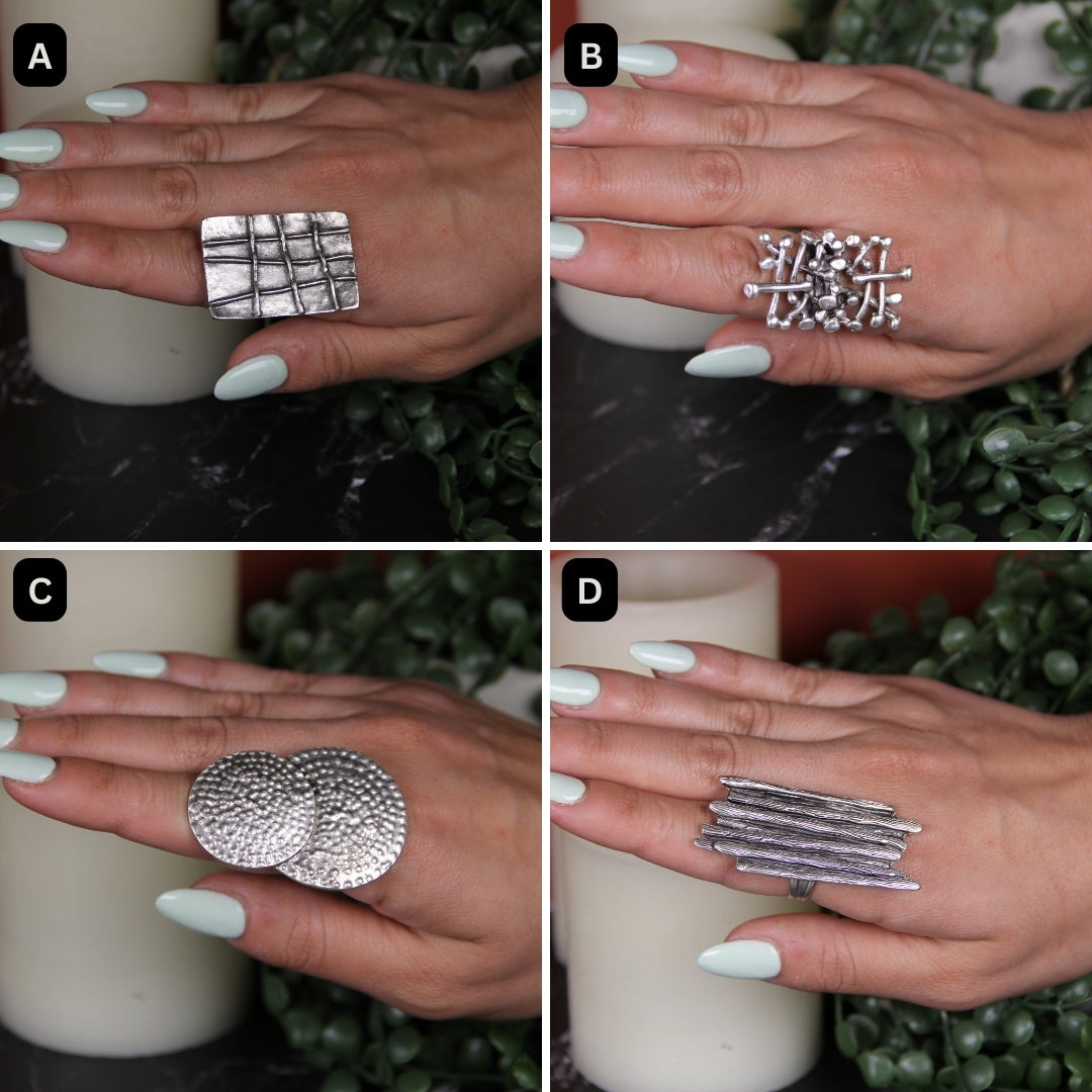 Silver Ring Geometric Unique Bold Statement Jewelry