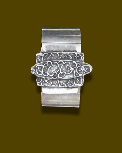 Chunky Silver Ethnic Cuff Bracelet – Unique Handmade Ethnic Jewelry for Women, Boho Chic Vintage Style Gift Idea