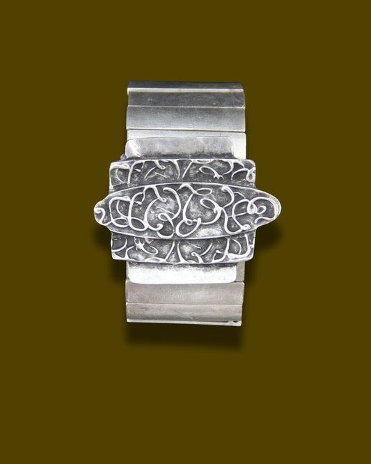 Chunky Silver Ethnic Cuff Bracelet – Unique Handmade Ethnic Jewelry for Women, Boho Chic Vintage Style Gift Idea