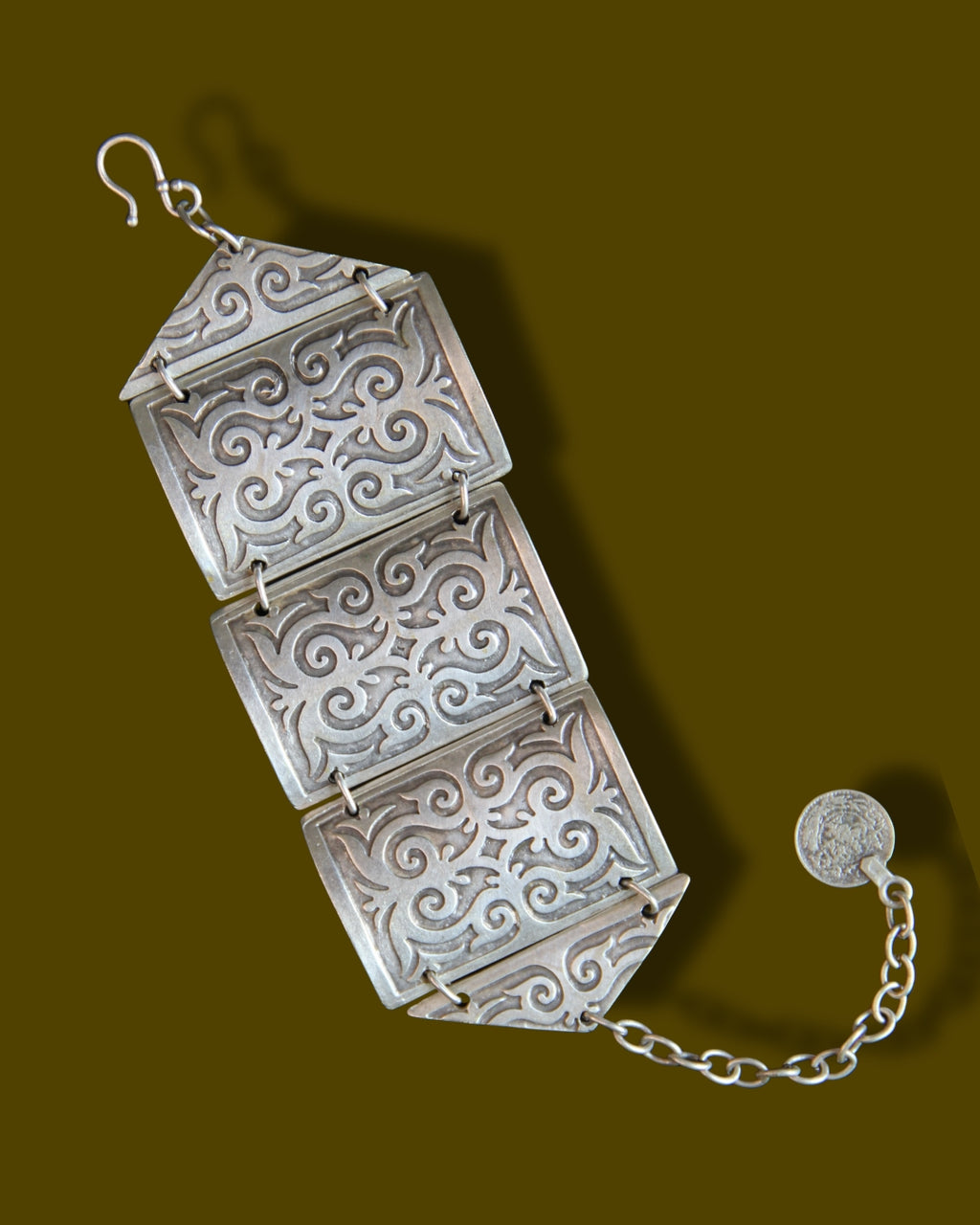 Adjustable Silver Engraved Ethnic Design Bracelet