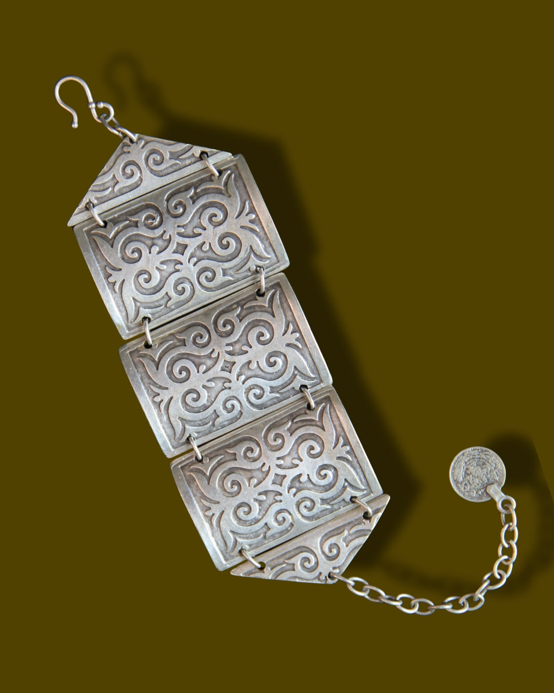 Adjustable Silver Engraved Ethnic Design Bracelet