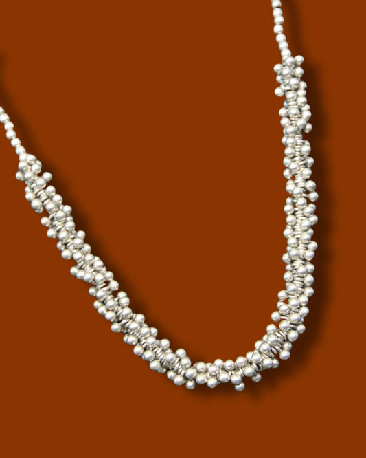 Chic Silver Beaded Statement Necklace – Unique Handmade Jewelry, Gift Idea for Her, Work or Vacation Accessory