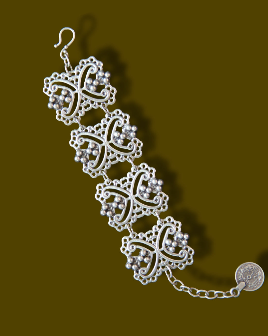Silver Ethnic Design Adjustable Chain Bracelet