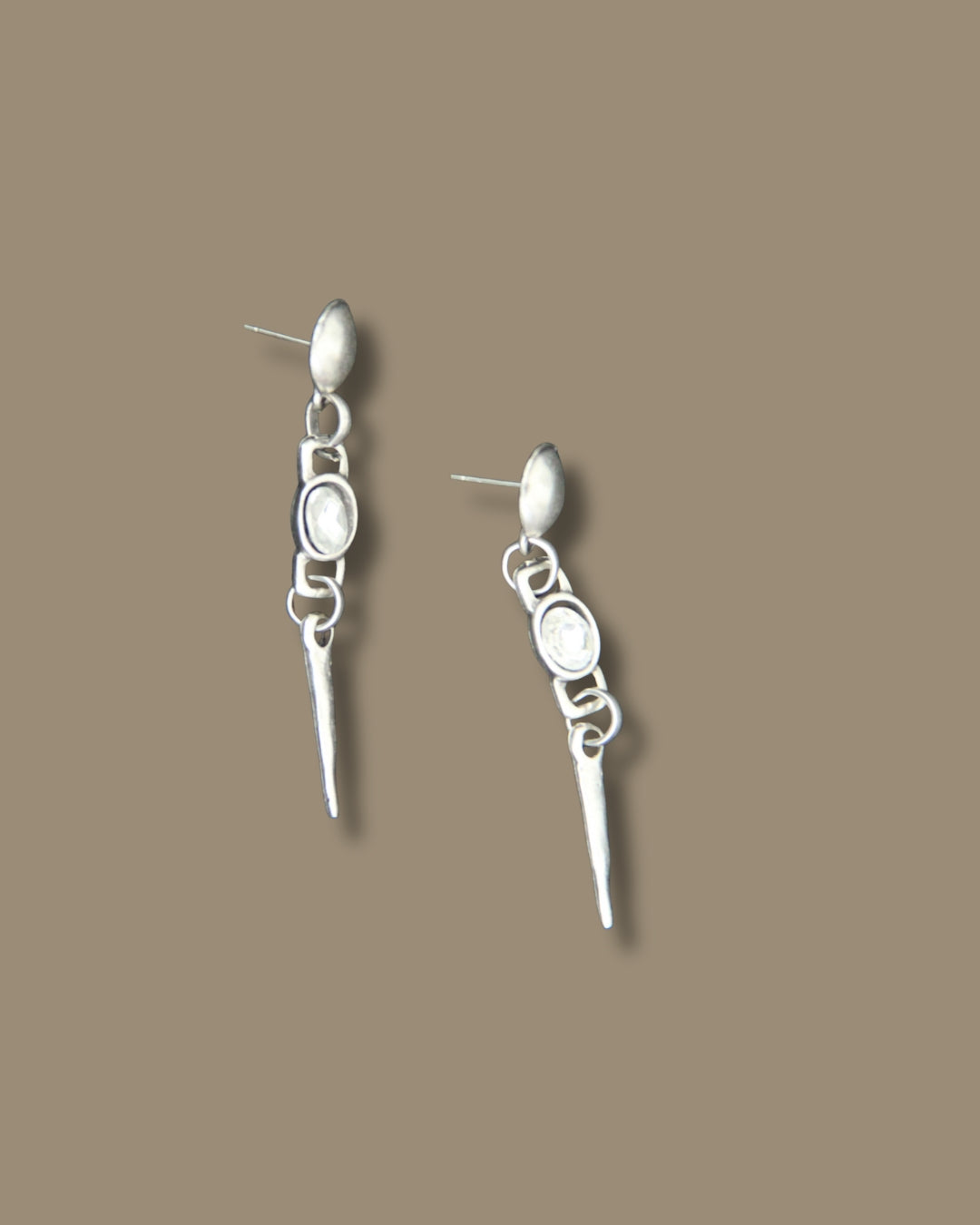Dangle Silver Earrings with Stone in Middle
