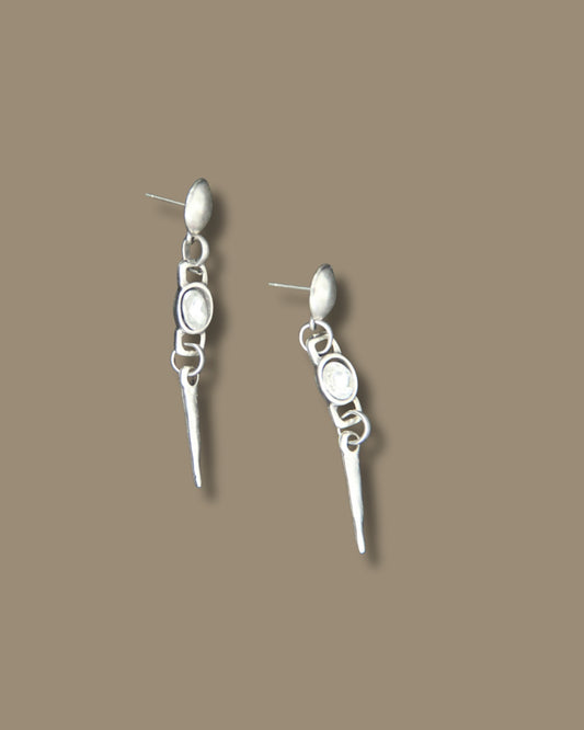 Dangle Silver Earrings with Stone in Middle