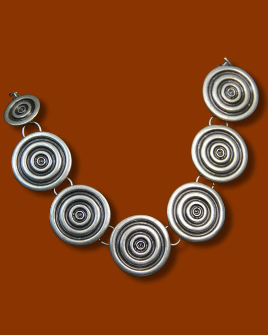 Adjustable Silver Circle Engraved Statement Necklace – Handmade Jewelry Gift for Friend, Fall Fashion & Girls Night Out Accessory