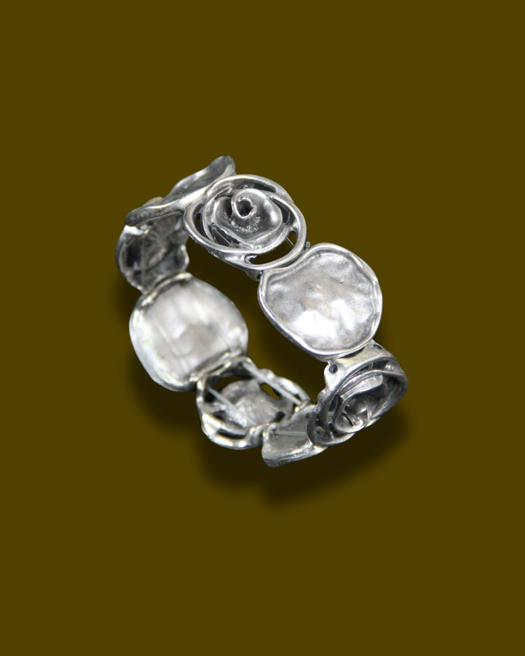 Cuff Slip On Silver Rose Bracelet