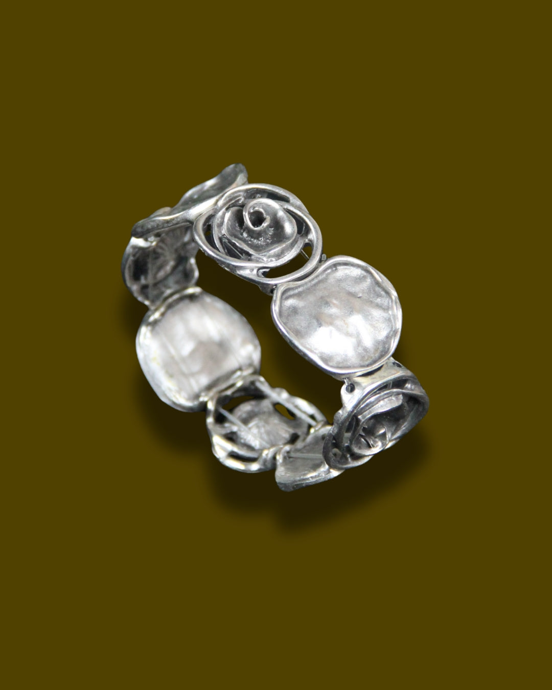 Cuff Slip On Silver Rose Bracelet