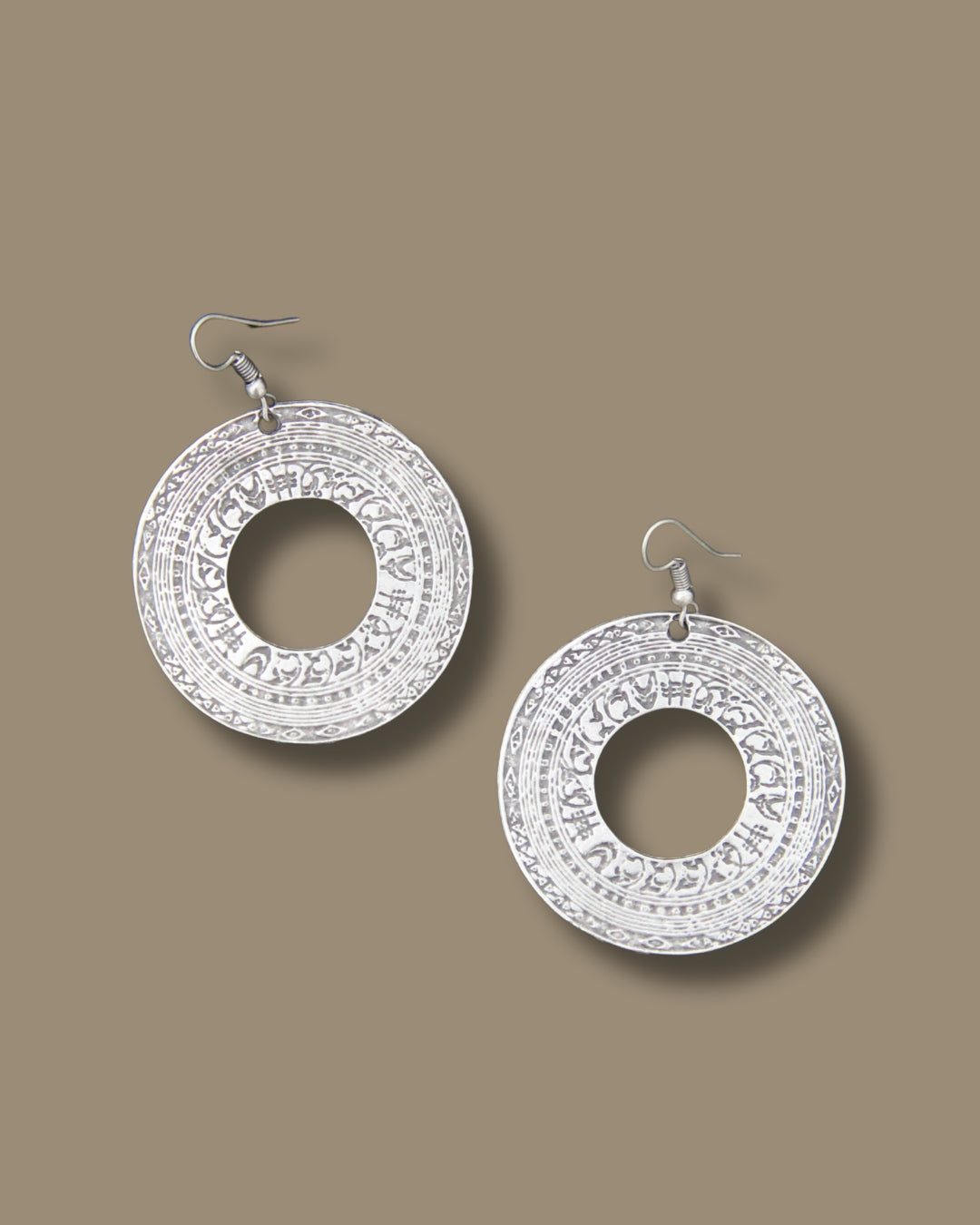 Hoop Silver Large Engraved Earring