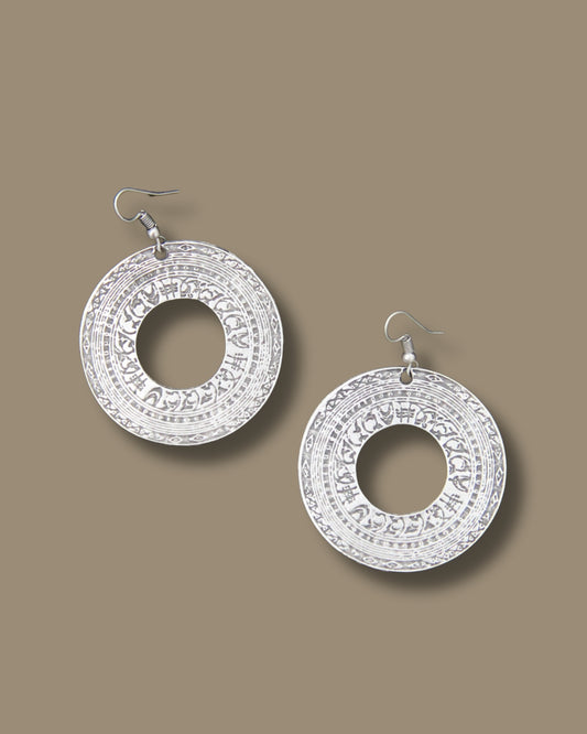 Hoop Silver Large Engraved Earring