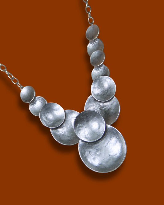 Handmade Silver Statement Necklace for Women – Bold Geometric Circle Pendant, Chic Chain Jewelry, Holiday Gift Idea