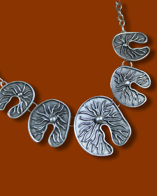 Unique Handmade Silver Lily Pad Statement Necklace – Boho Chic Jewelry