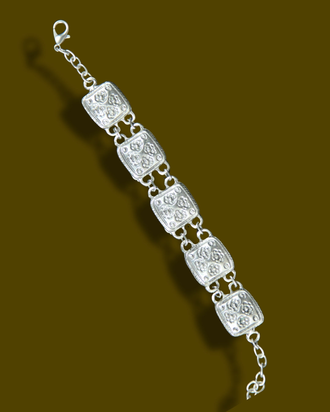 Thin Silver Engraved Flower Bracelet