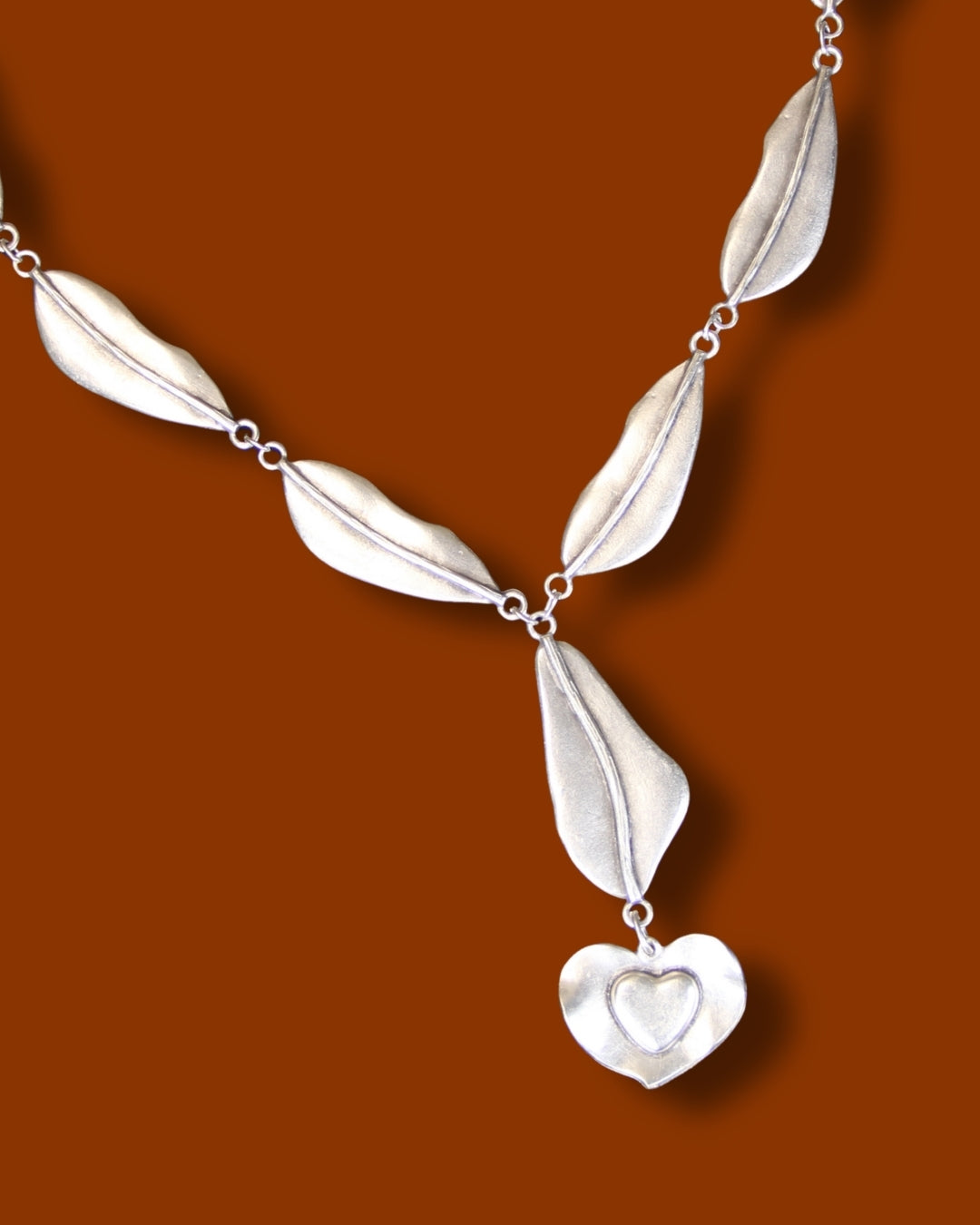 Necklace Long Silver Jewelry with Heart Pendant Bold Jewelry Piece Boho Chic Style