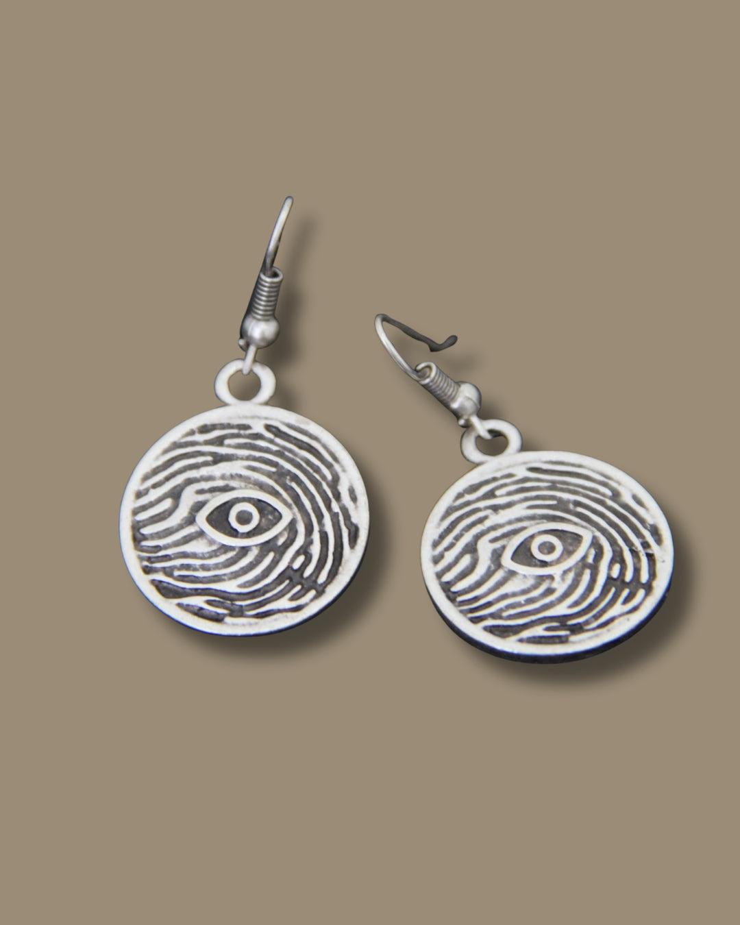 Silver Bohemian Engraved Evil Eye Earrings