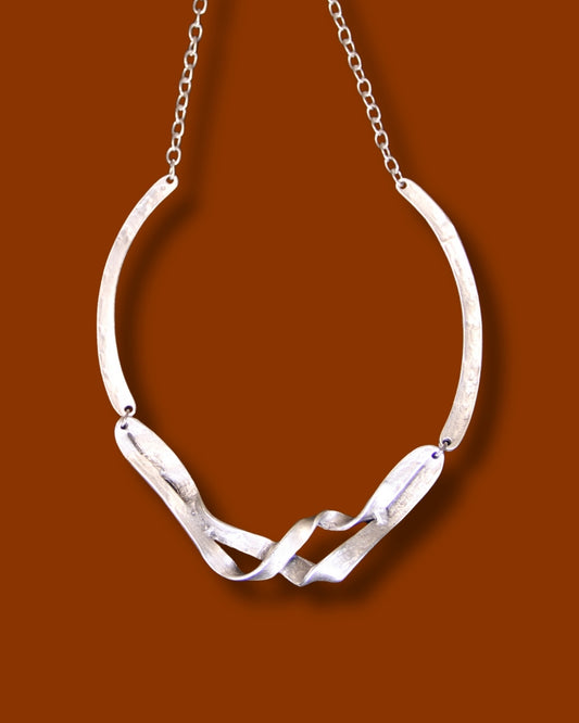 Silver Choker Twisted Metal Bold Statement Necklace Chic Style for Jewelry Lover