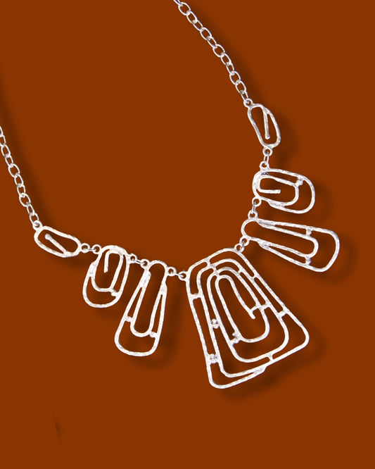 Handmade Lightweight Geometric Silver Necklace – Unique Statement Jewelry, Perfect Accessory for Her