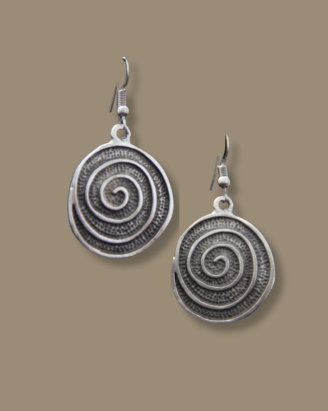 Handmade Large Round Silver Dangle Earrings