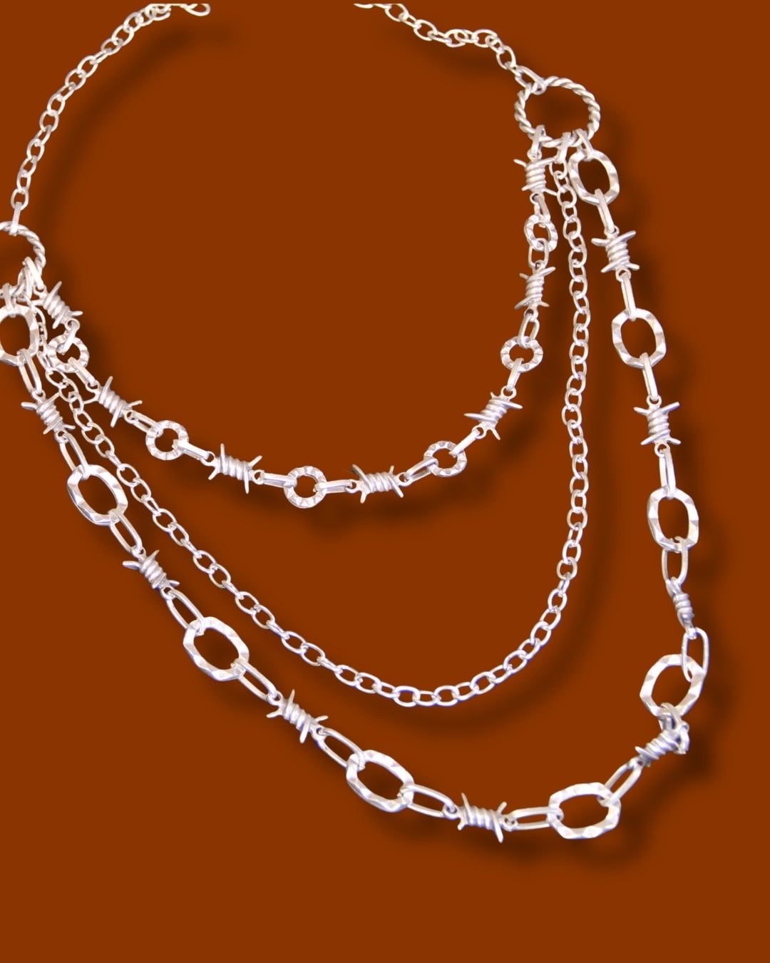 Layered Chunky Silver Chain Necklace – Unique Handmade Statement Jewelry Gothic Style Wire Jewelry