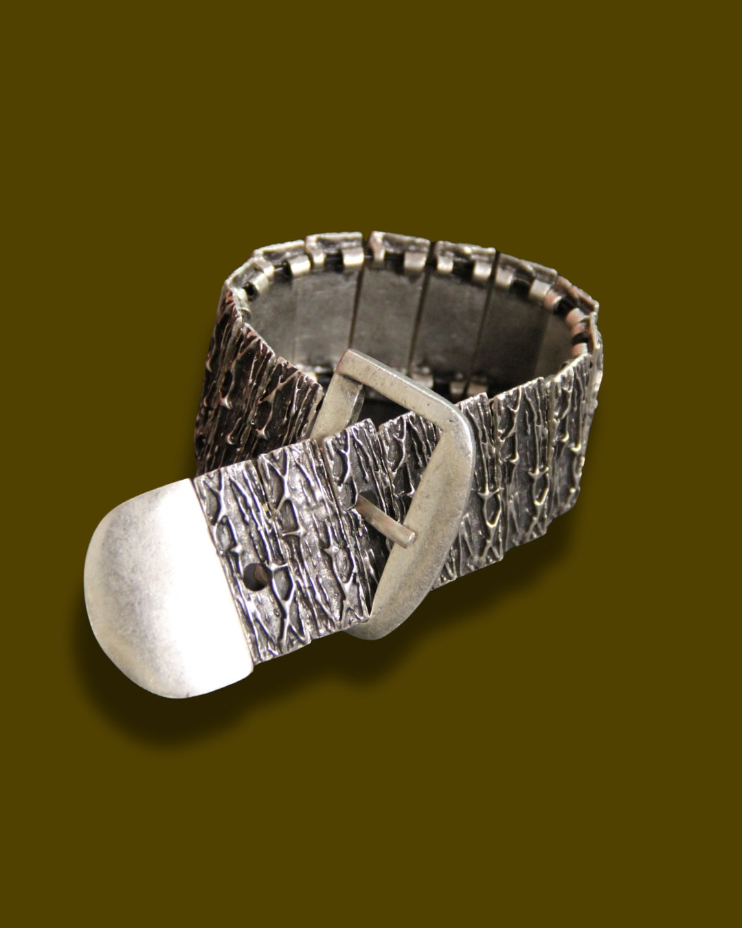 Slip-On Silver Belt Style Cuff Bracelet – Unique Handmade Jewelry, Vintage-Inspired Bold Accessory for Women