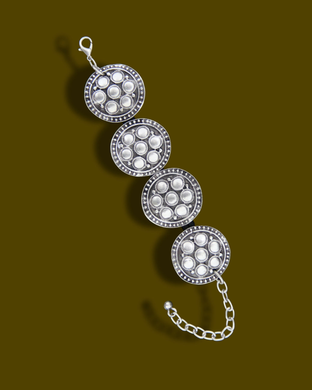 Ethnic Large Silver Bracelet with black band