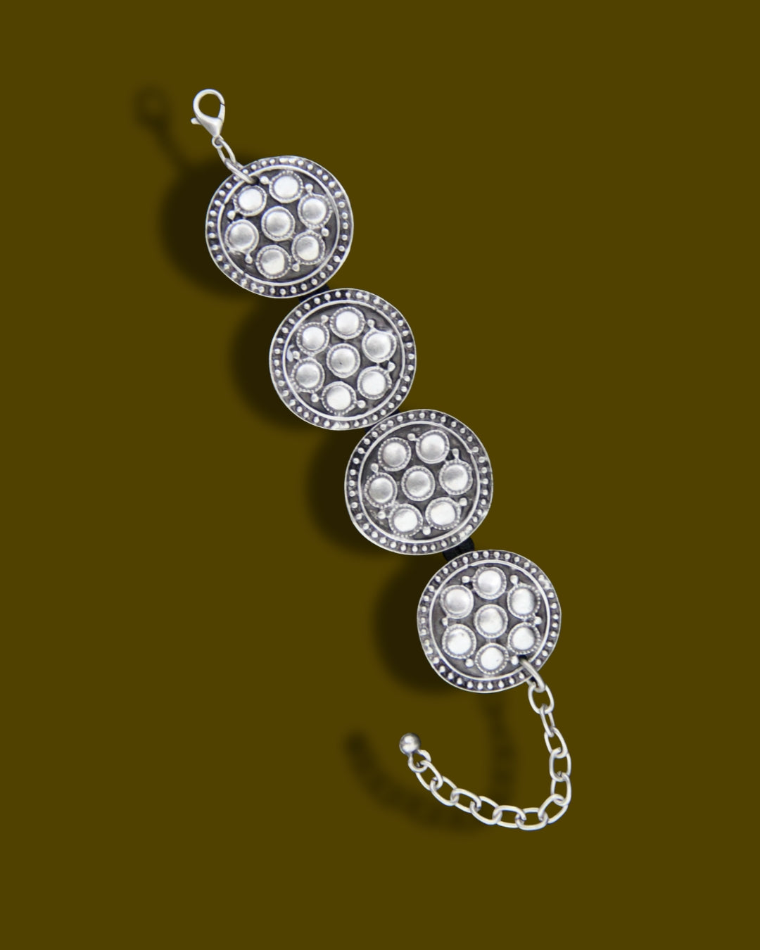 Ethnic Large Silver Bracelet with black band