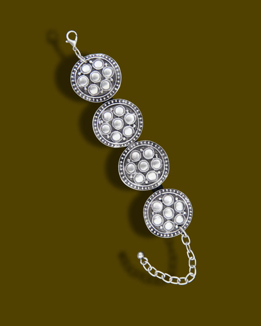 Ethnic Large Silver Bracelet with black band