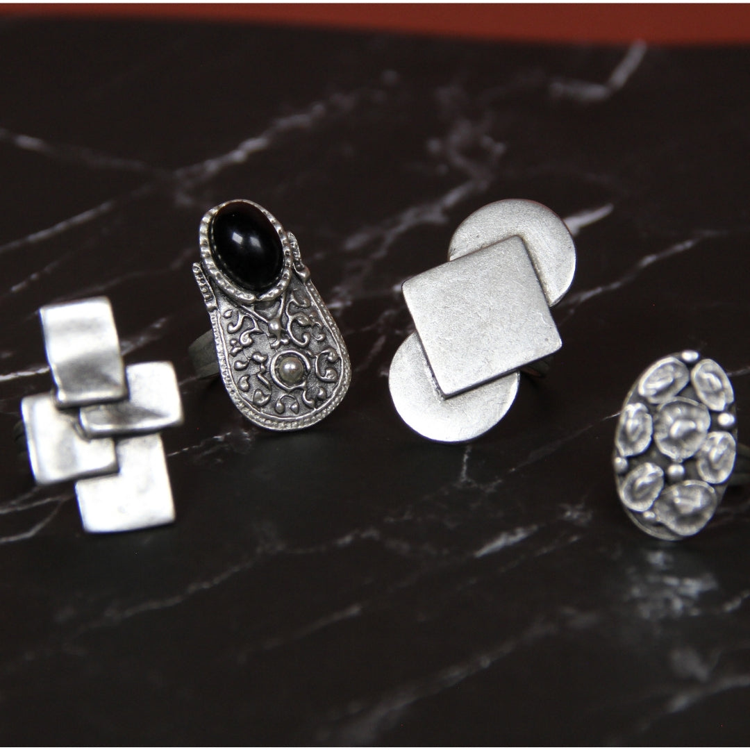 Unique Silver Ring Adjustable Maximalist Handmade Statement Jewelry Gift Idea for Big Jewelry Lovers Stackable Rings