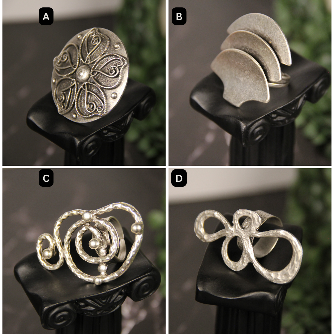 Maximalist Silver Ring Adjustable Unique Handmade Statement Jewelry Gift Idea for Big Jewelry Lovers Stackable Rings