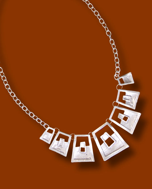 Geometric Silver Statement Necklace – Unique Modern Jewelry, Chic Accessory for Women