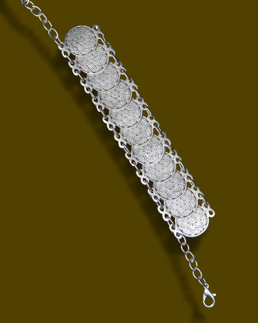 Boho Chic Silver Engraved Statement Bracelet – Bold Adjustable Bohemian Style Jewelry for Women